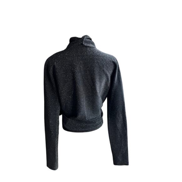 GANNI Black Metallic Stretch Knit Wrap Top, Size 42 (L-XL) - Picture 8 of 9